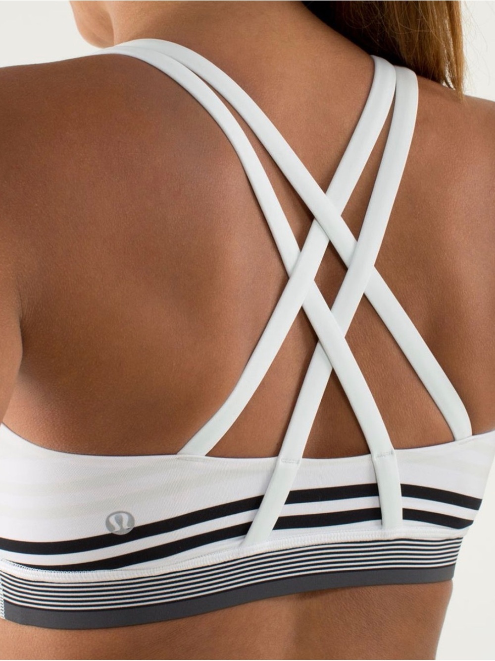 lululemon athletica White Strappy Sports Bra with Black Stripe Detail size 8